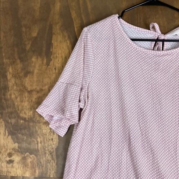 LC Lauren Conrad Womens Blouse Afterglow Gingham Key Hole Back Tie Stretch XL - Picture 4 of 12